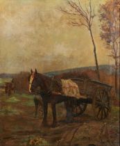 Margaret Neame – Horse with Cart in a Landscape, oil on canvas, signed and dated 1917, 52cm x 43.