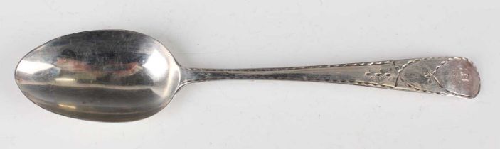 A George III Scottish silver Old English pattern bright-cut engraved tablespoon, Edinburgh 1791 by