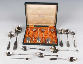 A set of six early 20th century Russian silver and parcel gilt teaspoons, 84 zolotnik, each bowl