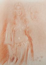 Roy Petley – Female Nude, 20th century sanguine and chalk, signed and dated ’82, 37cm x 26.5cm,