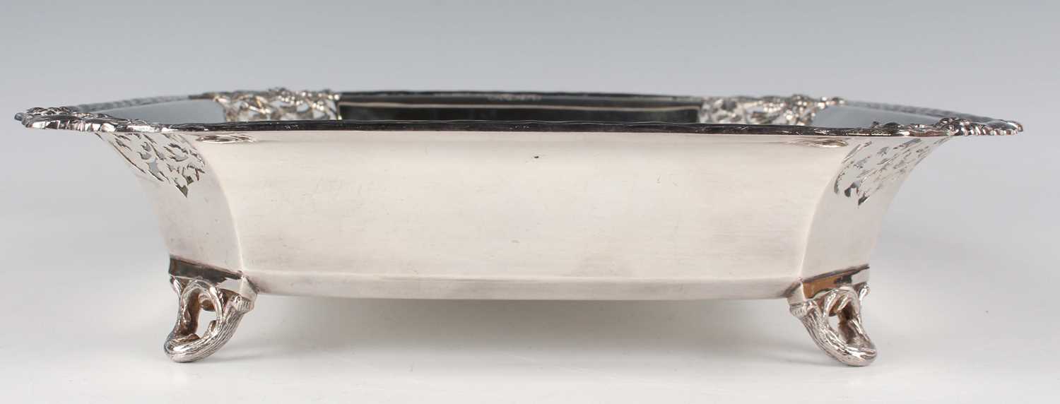 An Edward VIII silver square dish, each canted corner pierced and cast with stems of fruiting and - Image 4 of 5