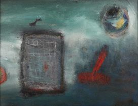 Anne Batty – ‘Night Song’, 20th century oil on canvas-board, titled verso, 34cm x 44cm, within a