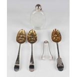 A pair of George III silver Old English pattern tablespoons, later embossed with fruit, London