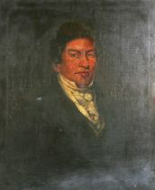 British School – Half Length Portrait of a Gentleman wearing a Black Jacket and White Stock, late