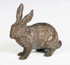 Franz Xavier Bergman - a late 19th century Austrian brown patinated cast bronze model of a rabbit,