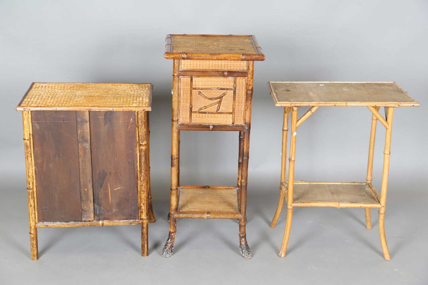 A late 19th century French bamboo and woven rattan bedside cabinet, height 88cm, width 38cm, - Image 16 of 16