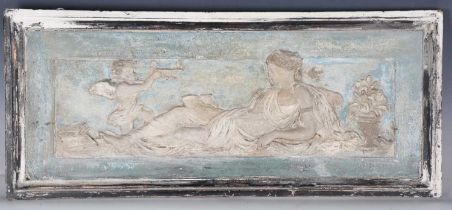 A late 19th/early 20th century Neoclassical Revival wooden wall plaque, decorated in relief with a