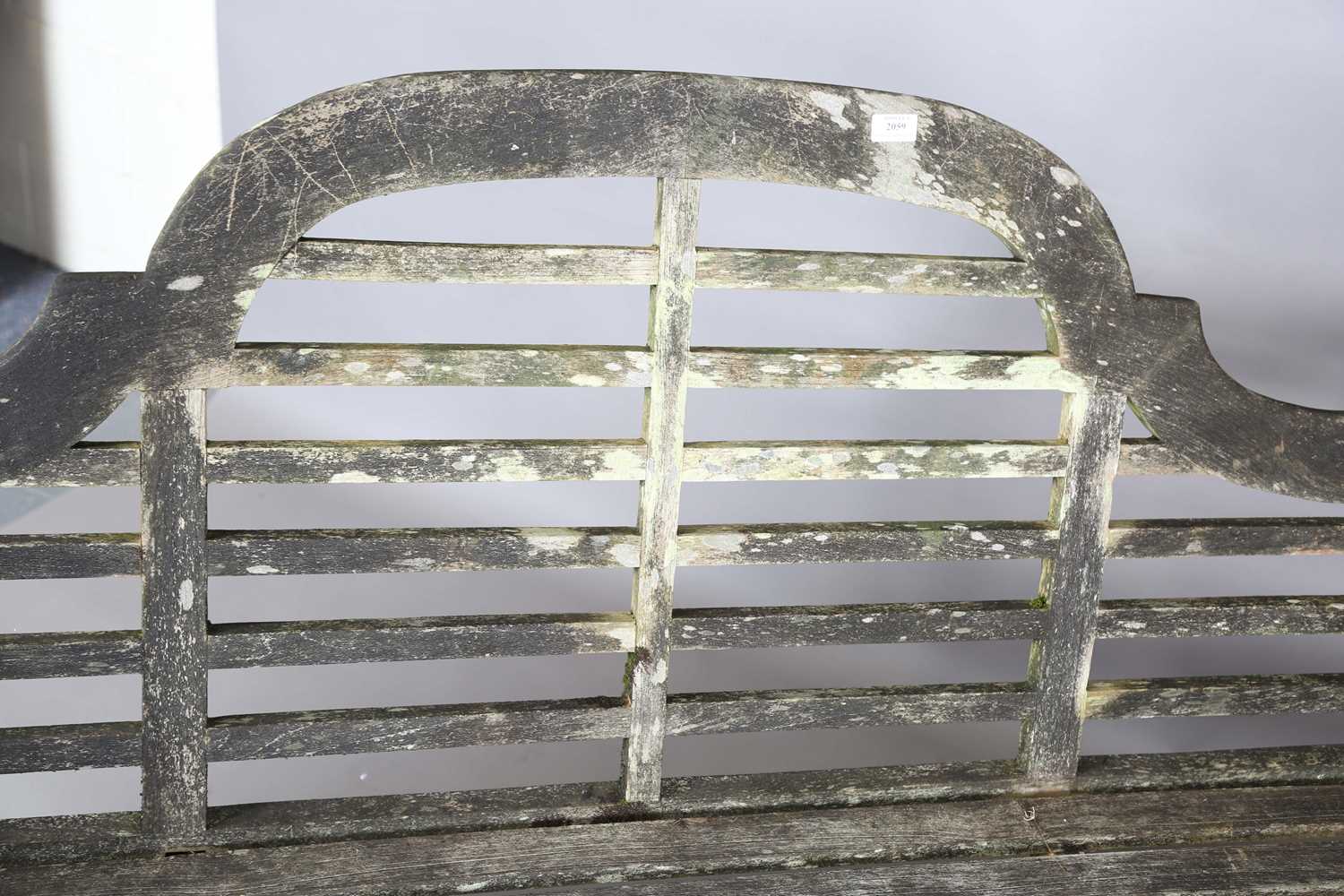 A large late 20th century Lutyens design wooden slatted garden bench, height 104cm, width 227cm, - Image 3 of 10