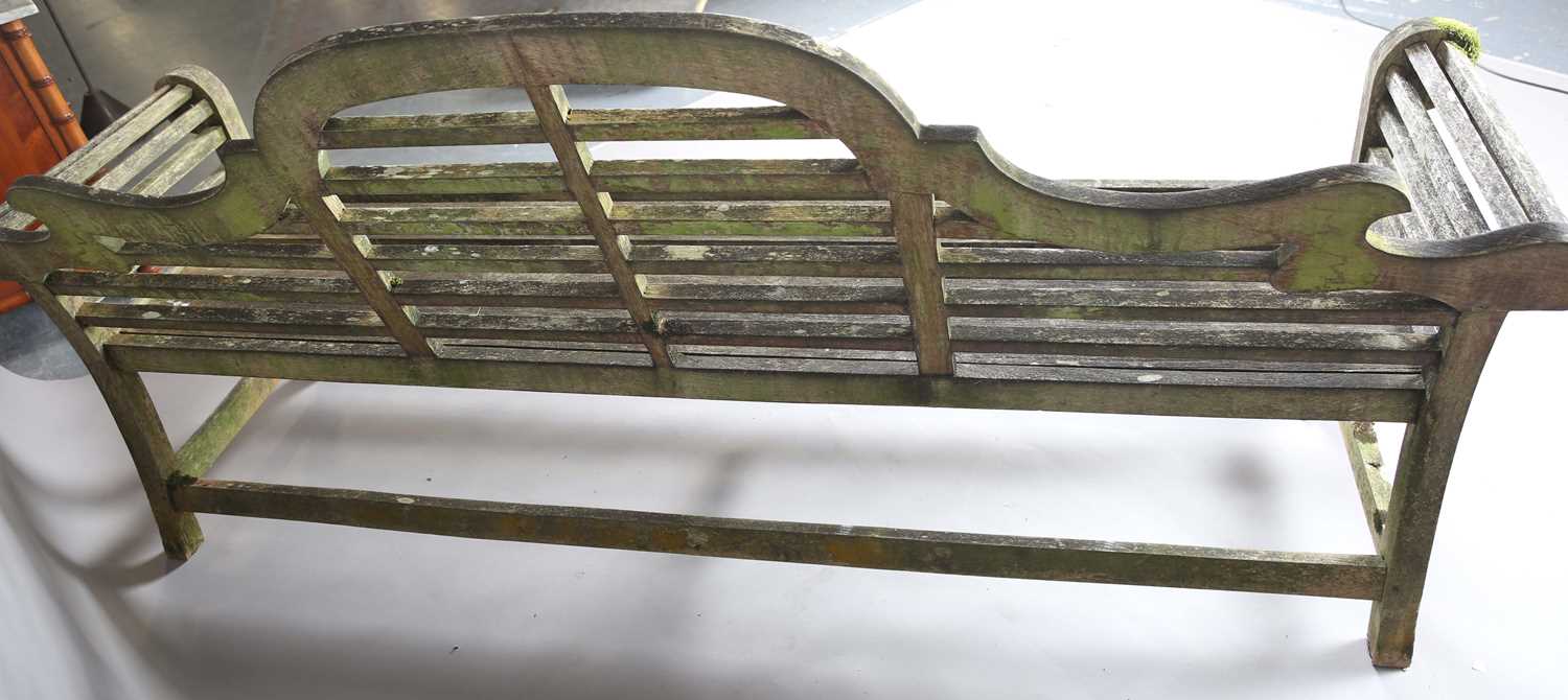 A large late 20th century Lutyens design wooden slatted garden bench, height 104cm, width 227cm, - Image 10 of 10