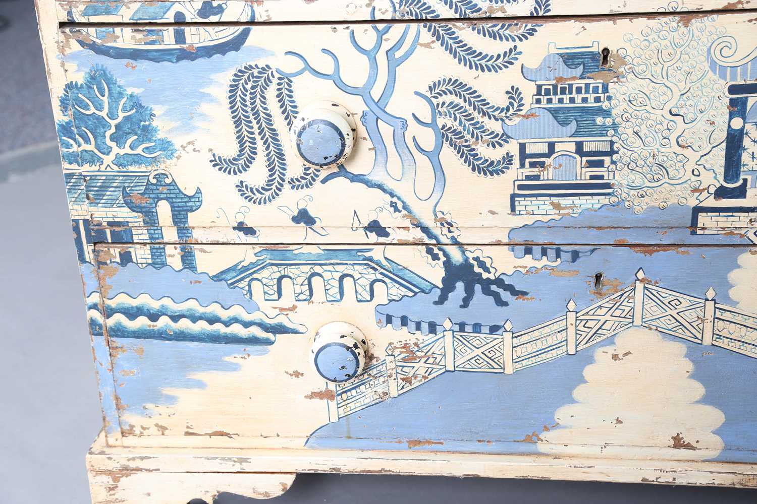 A Victorian pine chest of drawers, painted to imitate the blue and white Willow pattern, height - Image 9 of 13