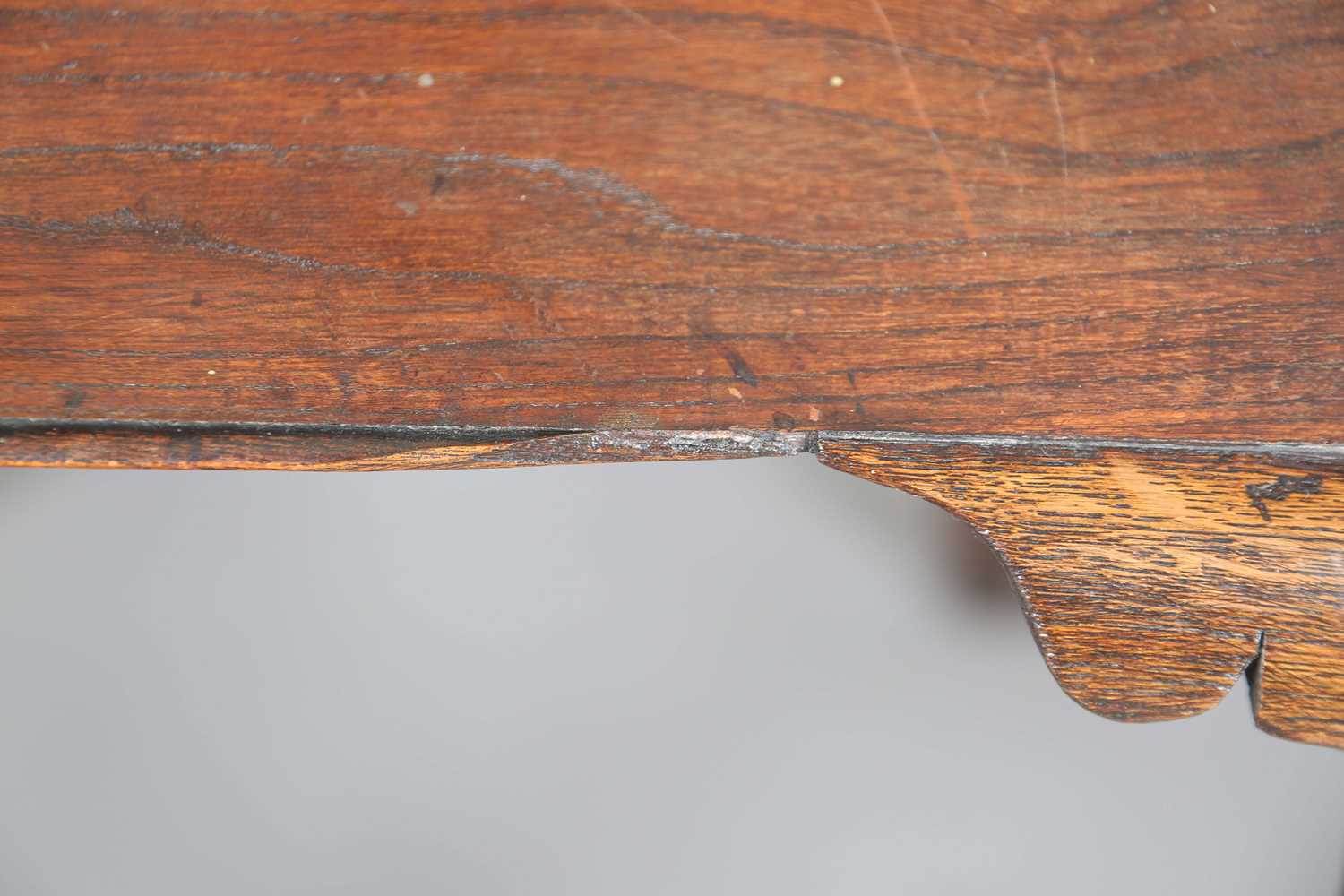 An 18th century elm side table, the single drawer later carved with flowerheads, height 70cm, - Image 12 of 14