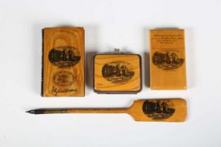 Four pieces of 19th century Mauchline ware, 'Made from Tree Felled by The Right Hon W.E. Gladstone',
