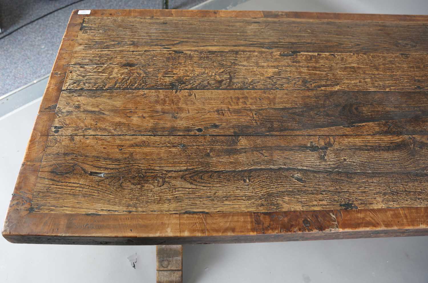 A 17th century style oak refectory table, the top with a walnut crossbanded border, height 74cm, - Image 2 of 17