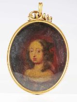 Circle of John Hoskins - a 17th century portrait miniature of a young lady, oil on possibly
