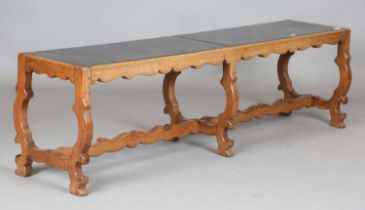 A 19th century Continental oak framed long rectangular table, inset with a two-piece slate top,