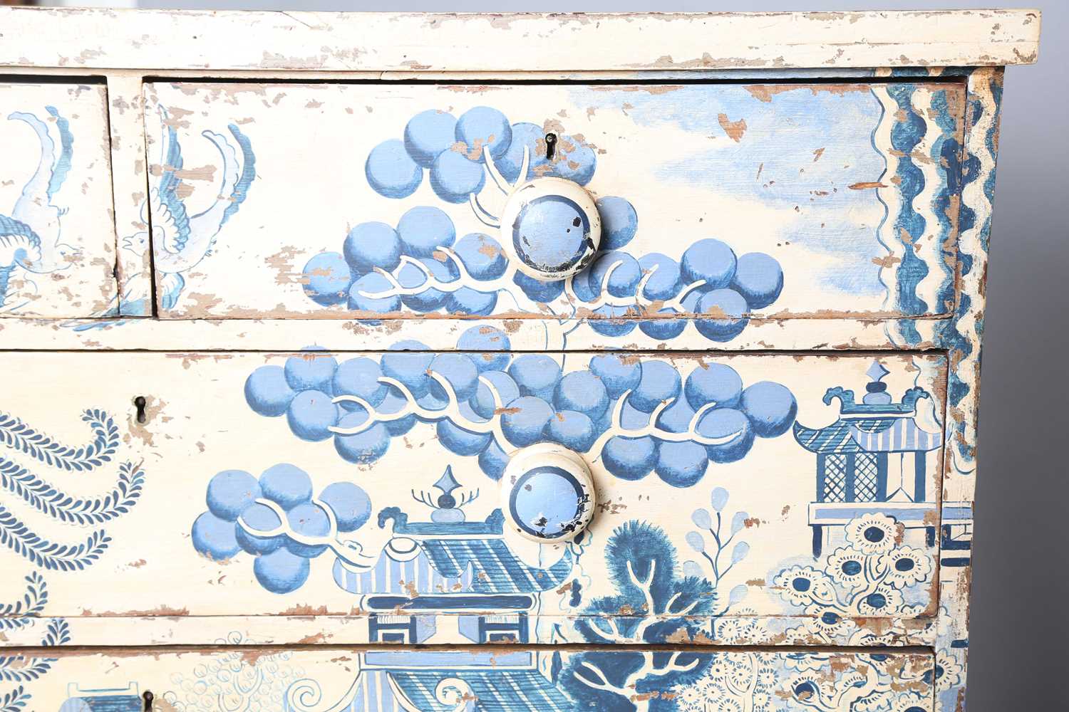 A Victorian pine chest of drawers, painted to imitate the blue and white Willow pattern, height - Image 7 of 13