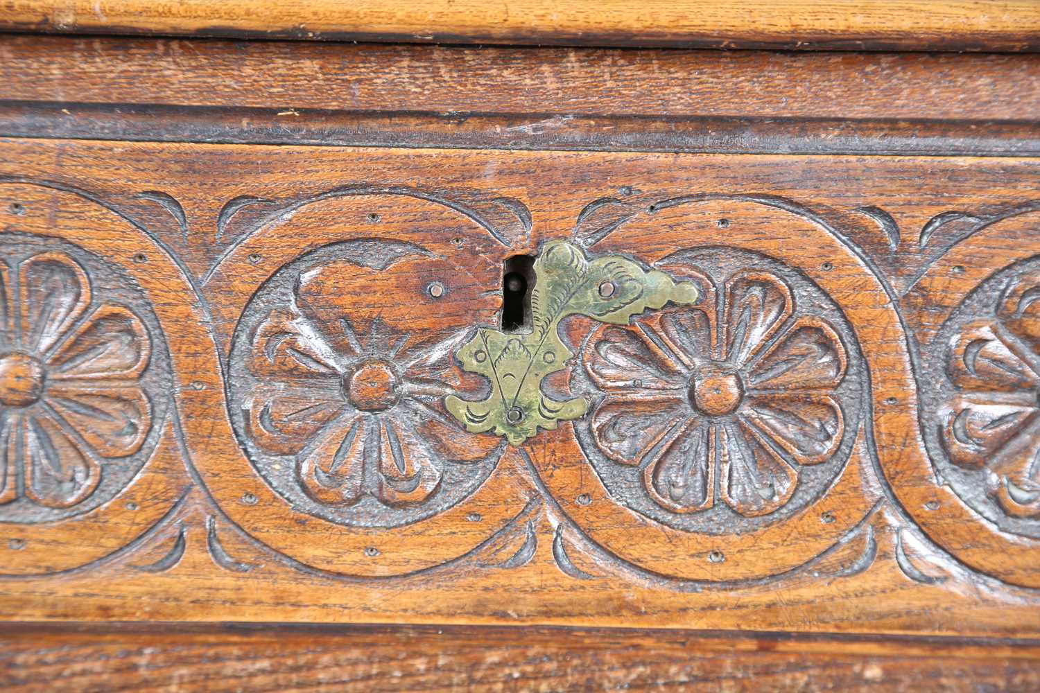 An 18th century elm side table, the single drawer later carved with flowerheads, height 70cm, - Image 5 of 14