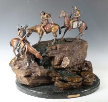 Steve Davies - 'Indian Scouting Party Fountain', a modern American cast bronze equestrian figure