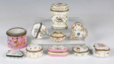 A collection of ten mainly late 19th and early 20th century Continental porcelain bijouterie boxes.