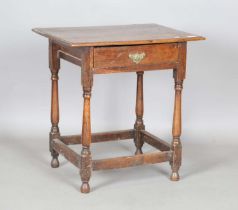 A Charles II oak side table, fitted with a single frieze drawer, height 65cm, width 62cm, depth