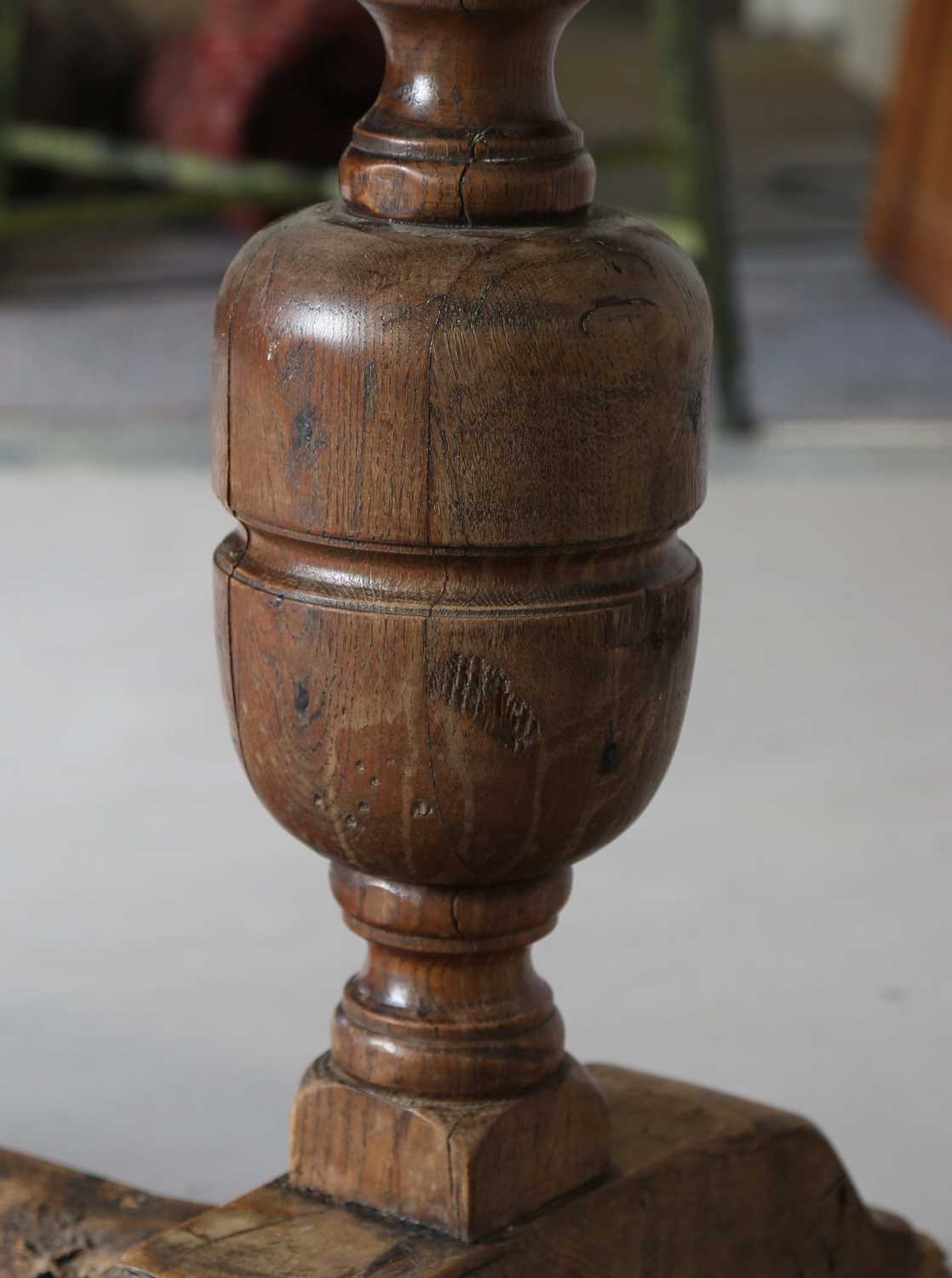 A 17th century style oak refectory table, the top with a walnut crossbanded border, height 74cm, - Image 16 of 17