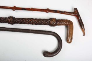 A 19th century boxwood walking stick, the handle carved with 'Milly to Mary', length 92cm, an