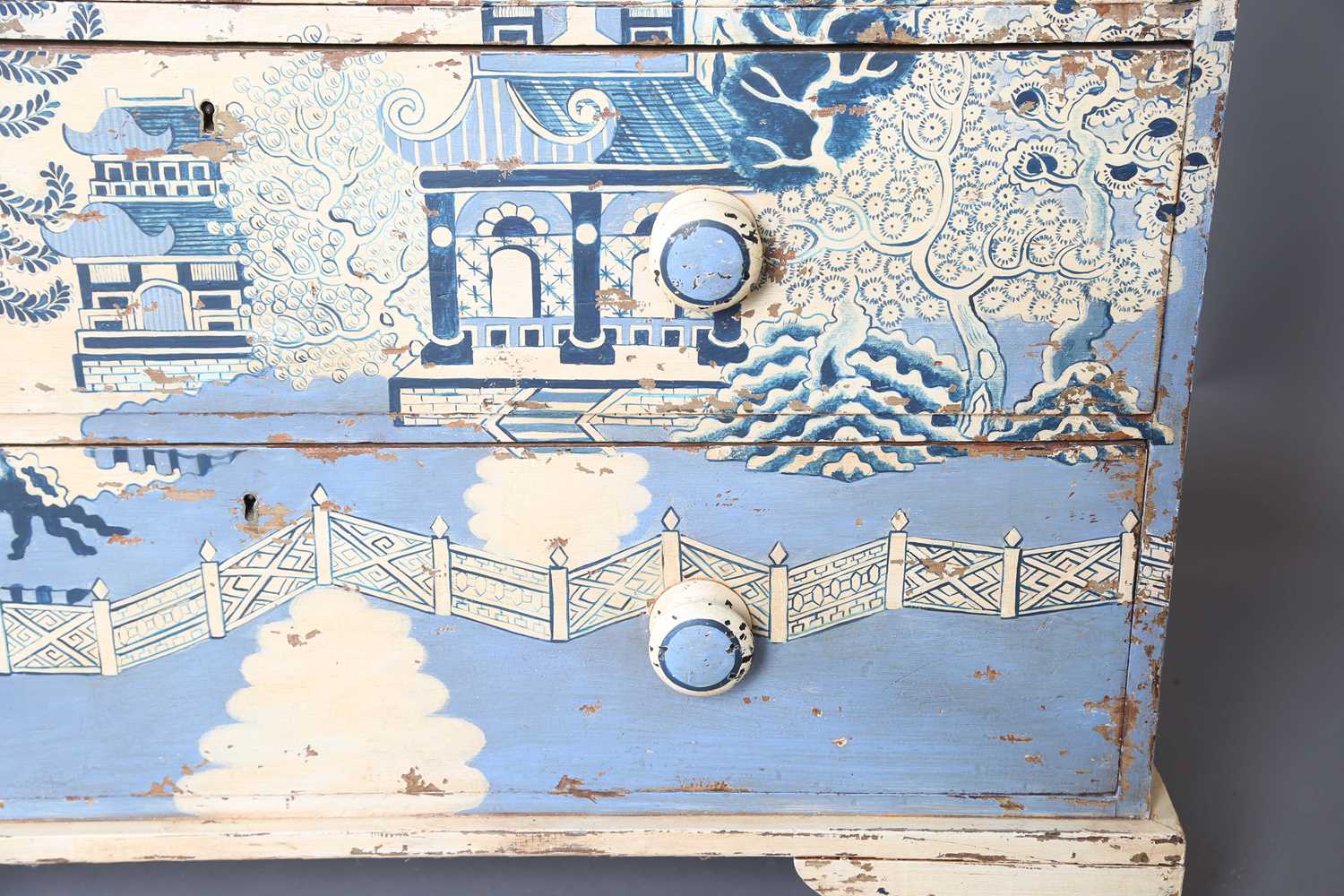 A Victorian pine chest of drawers, painted to imitate the blue and white Willow pattern, height - Image 8 of 13