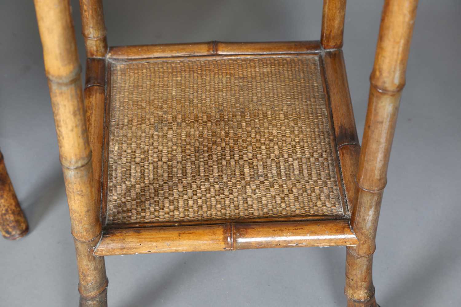 A late 19th century French bamboo and woven rattan bedside cabinet, height 88cm, width 38cm, - Image 9 of 16