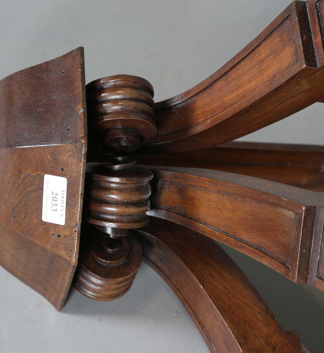 A late 19th century walnut corner wall bracket with a painted faux marble top, height 48cm, width - Image 3 of 9