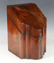 A George III mahogany knife box, the hinged lid enclosing a later fitted letter rack, width 23cm.