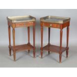 A pair of late 19th century French Empire style mahogany bedside tables, inset with green marble