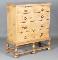 A 19th century pine chest-on-stand, the turned baluster legs united by shaped stretchers, height