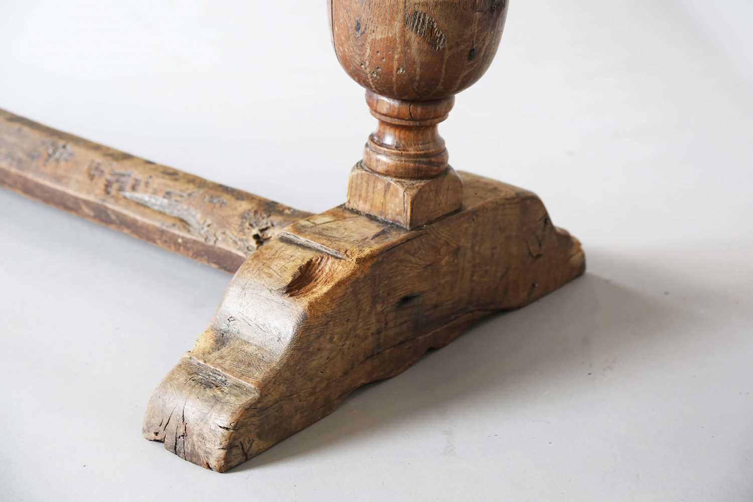 A 17th century style oak refectory table, the top with a walnut crossbanded border, height 74cm, - Image 17 of 17