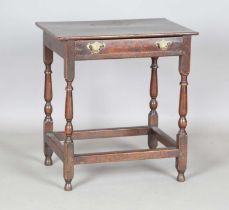 A Charles II oak side table, fitted with a single frieze drawer, on finely turned legs, height 69cm,