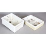 A shallow white glazed sink, length 62cm, and another white glazed Belfast sink, length 60cm.