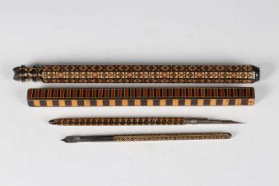 A late 19th century Tunbridge ware straight rule, of octagonal form, one end with hobnail seal