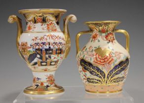 A Spode Imari decorated two-handled vase, pattern No. 967, circa 1820, with gilt scroll handles,