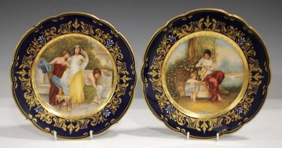 A pair of Vienna style Continental porcelain cabinet plates, late 19th century, painted by Jost,