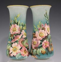 A pair of Doulton Lambeth faience vases, decorated by Katherine B. Smallfield, monogrammed, with