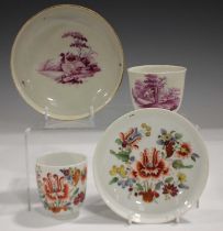 A Zurich porcelain teacup and saucer, late 18th century, painted in puce, the saucer with