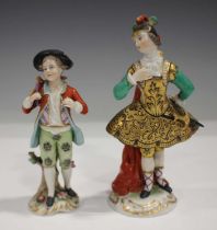 A Capodimonte porcelain figure of a courtier, 19th century, wearing gilt clothing and plumed helmet,