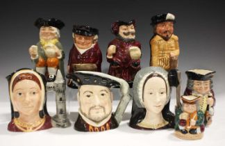 Nine Royal Doulton character and Toby jugs, including Catherine of Aragon, Anne Boleyn, Henry