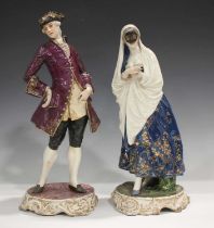 A large pair of Continental porcelain figures, probably Paris, late 19th century, modelled as a