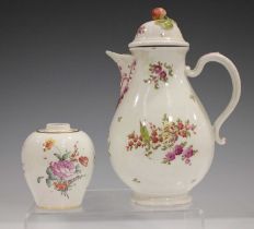 A Nymphenburg porcelain ovoid tea caddy, circa 1763-1765, painted with opposing floral sprays and