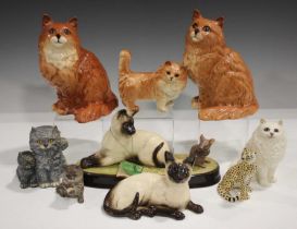 A group of cat models by various factories, including a Siamese and mouse group by Beswick,
