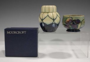 A Moorcroft Indigo pattern small ginger jar and cover, dated 2001, designed by Emma Bossons,