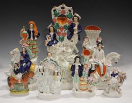 Ten Staffordshire flatback figure groups, late 19th century, including the Empress of France on