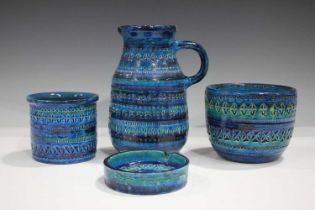 Four pieces of Italian Bitossi Rimini Blu pottery, 1960s, designed by Aldo Londi, comprising a