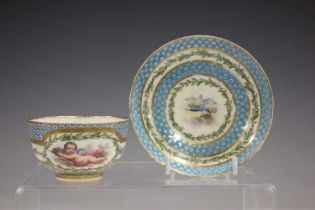 A Sèvres porcelain cabinet cup and matched saucer, second half 18th century, the cup with a winged