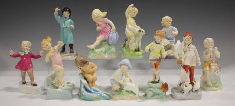 Eleven Royal Worcester Months of the Year series figures, modelled by Freda Doughty, lacking